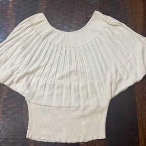 Christin Michaels Cream Ribbed Women's Sweater with Winged Sleeves